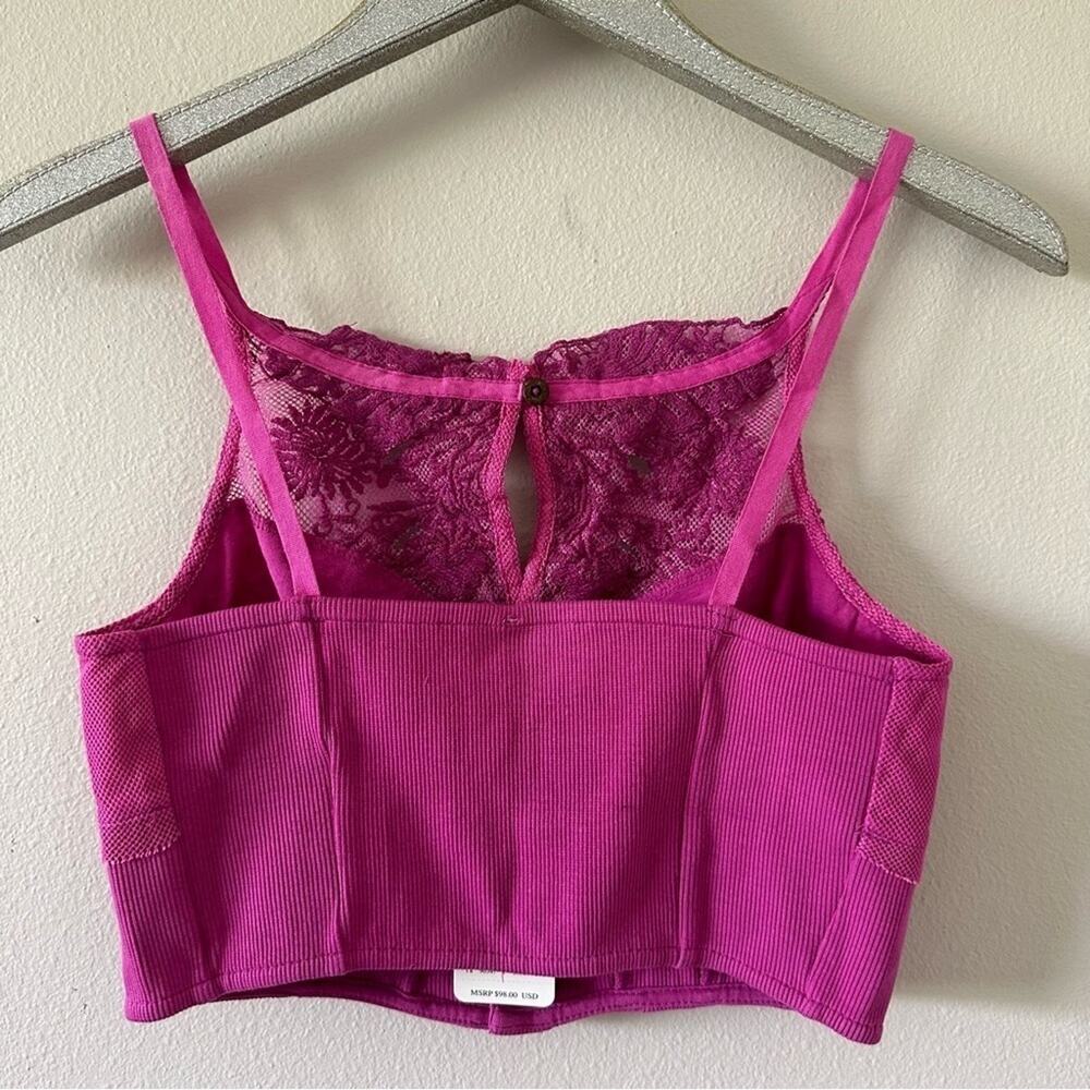 Free People Have My Heart Crop Cotton Camisole in Raspberry Sherbet NEW - Picture 4 of 11